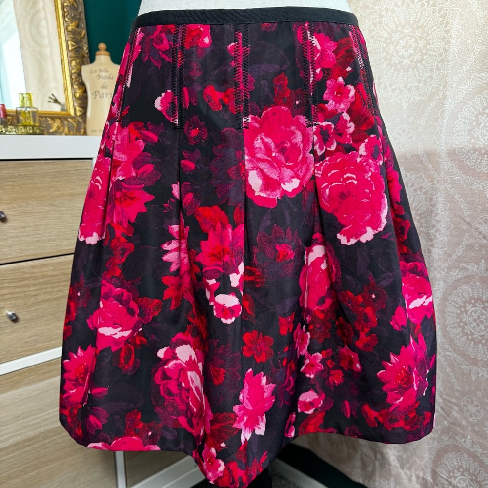 Gap Floral A-Line Pleated Bubble Mini Cocktail Skirt Black Pink Size 4